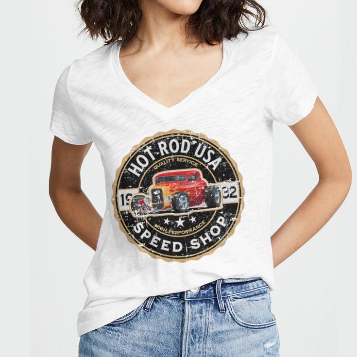 Hotrod Custom Car Automotive Nostalgia Distressed Premium Tri-Blend Women's Jersey Short Sleeve Deep V-Neck Tshirt