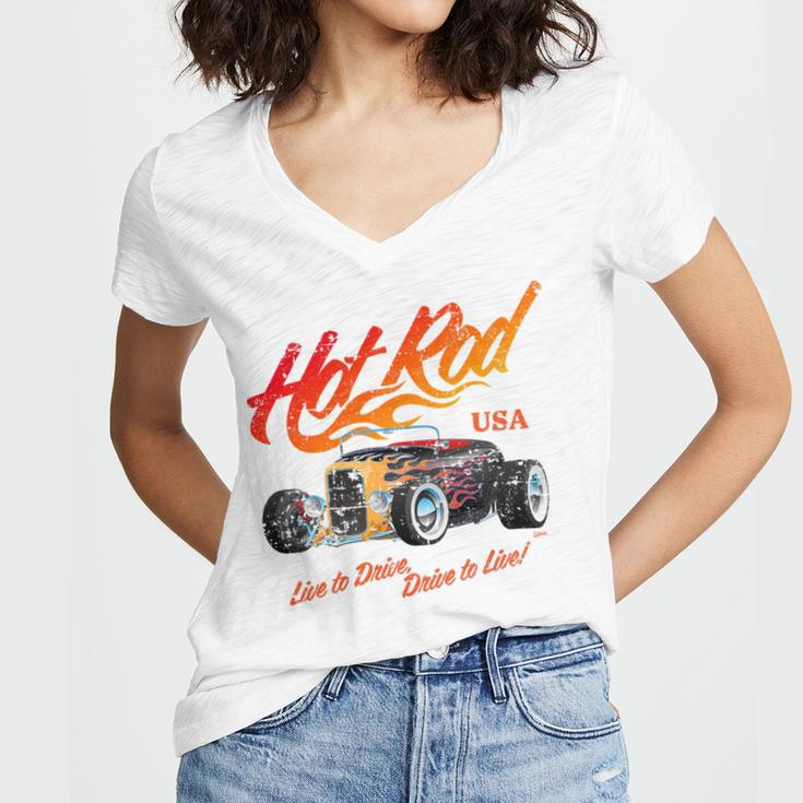 Hotrod Vintage Style Car Nostalgia Hotrod Distressed Premium Tri-Blend Women's Jersey Short Sleeve Deep V-Neck Tshirt