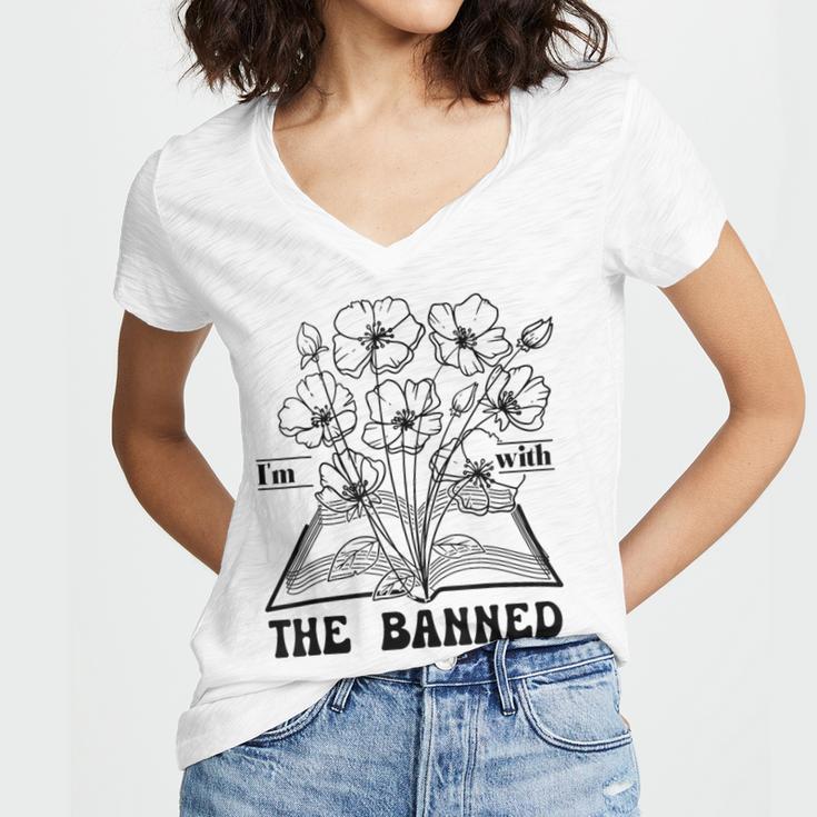 I'm With The Banned Banned Book Club Women's Jersey Short Sleeve Deep V-Neck Tshirt