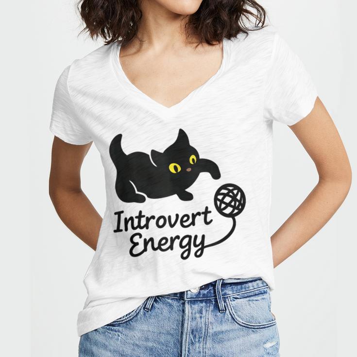 Introvert Energy Cat Love Cat Meme Women's Jersey Short Sleeve Deep V-Neck Tshirt