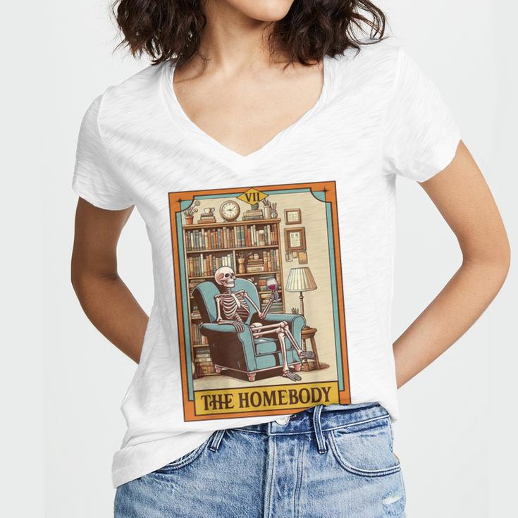 Introvert Homebody Awkward Skeleton The Homebody Tarot Card Women's Jersey Short Sleeve Deep V-Neck Tshirt