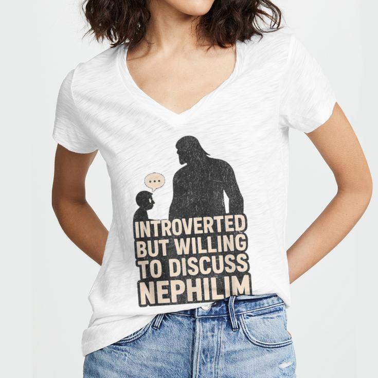 Introverted But Willing To Discuss Nephilim Tee Women's Jersey Short Sleeve Deep V-Neck Tshirt Introverted But Willing To Discuss Nephilim Tee Women's Jersey Short Sleeve Deep V-Neck Tshirt