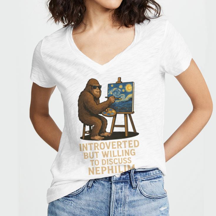 Introverted But Willing To Discuss Nephilim Women's Jersey Short Sleeve Deep V-Neck Tshirt Introverted But Willing To Discuss Nephilim Women's Jersey Short Sleeve Deep V-Neck Tshirt
