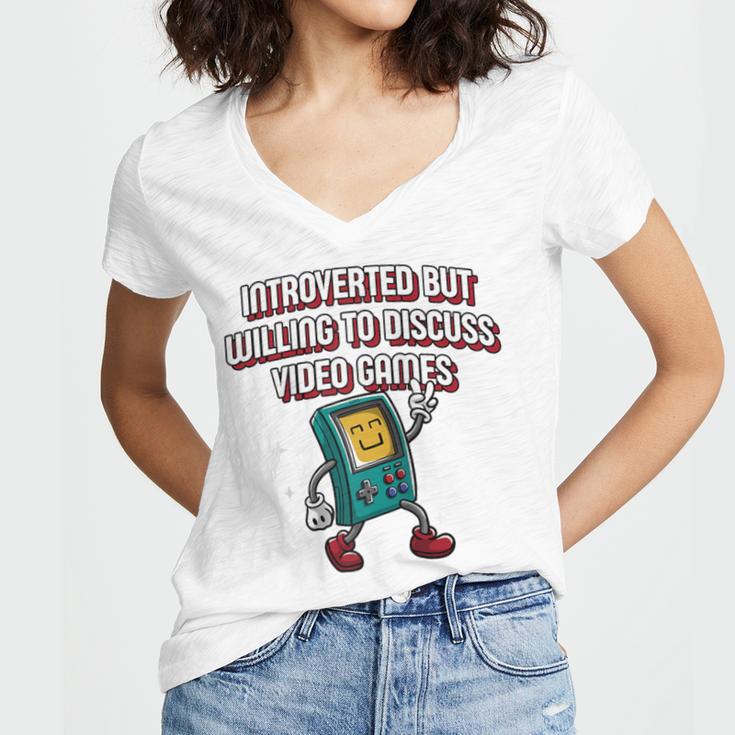 Introverted But Willing To Discuss Video Games Introvert Raglan Baseball Tee Women's Jersey Short Sleeve Deep V-Neck Tshirt