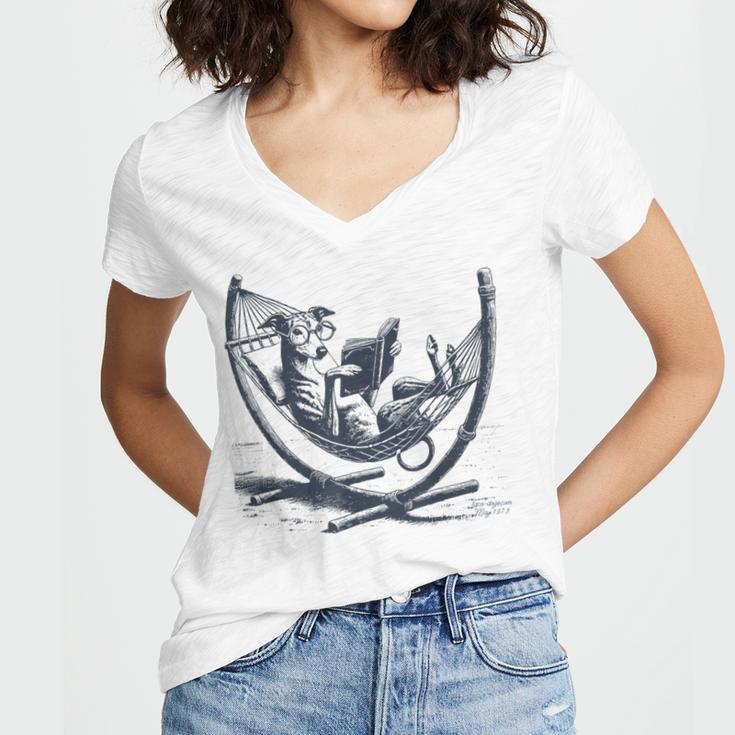 Italian Greyhound Whippet Dog Reading Book Hammock Iggy Mom Women's Jersey Short Sleeve Deep V-Neck Tshirt Italian Greyhound Whippet Dog Reading Book Hammock Iggy Mom Women's Jersey Short Sleeve Deep V-Neck Tshirt