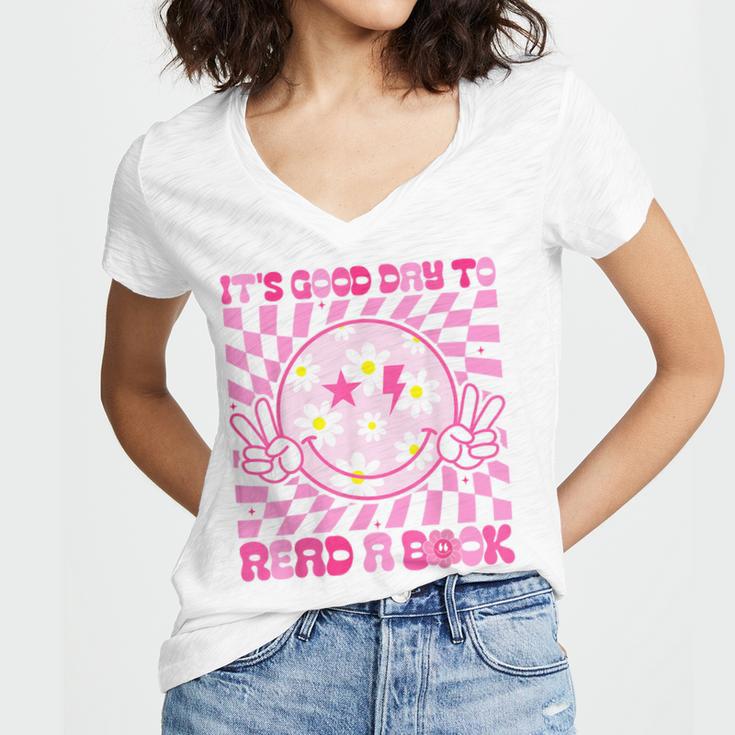 It's Good Day To Read Book Library Reading Lovers Women's Jersey Short Sleeve Deep V-Neck Tshirt
