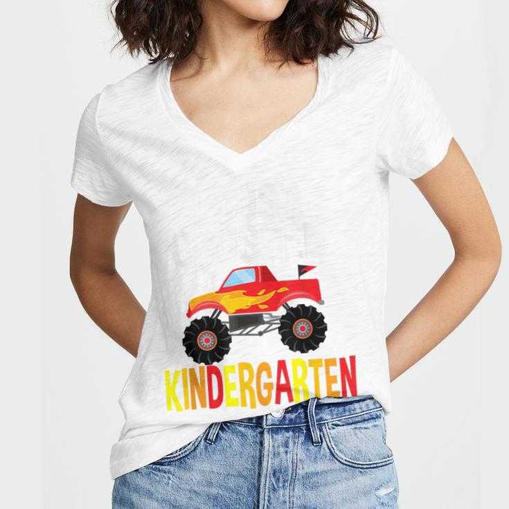 I Just Crushed Kindergarten Monster Graduation Shirt Women's Jersey Short Sleeve Deep V-Neck Tshirt