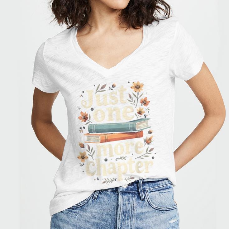 Just One More Chapter Book Reading Floral Teacher Book Lover Women's Jersey Short Sleeve Deep V-Neck Tshirt