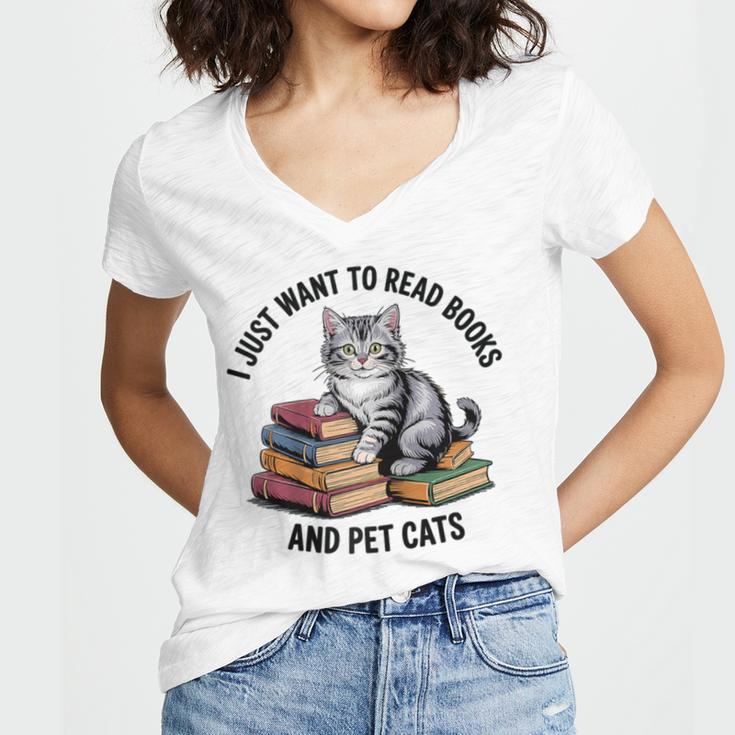 I Just Want To Read Books And Pet Cats Raglan Baseball Tee Women's Jersey Short Sleeve Deep V-Neck Tshirt I Just Want To Read Books And Pet Cats Raglan Baseball Tee Women's Jersey Short Sleeve Deep V-Neck Tshirt