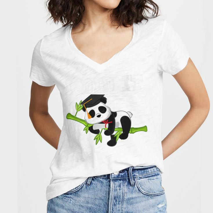 I Did It Kawaii Panda With Graduation Cap Diploma Women's Jersey Short Sleeve Deep V-Neck Tshirt