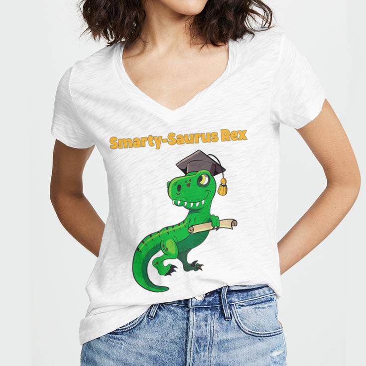 Kids Cute Graduation Dinosaur Smarty Saurus Kinder VPK Pre-k Grad Women's Jersey Short Sleeve Deep V-Neck Tshirt