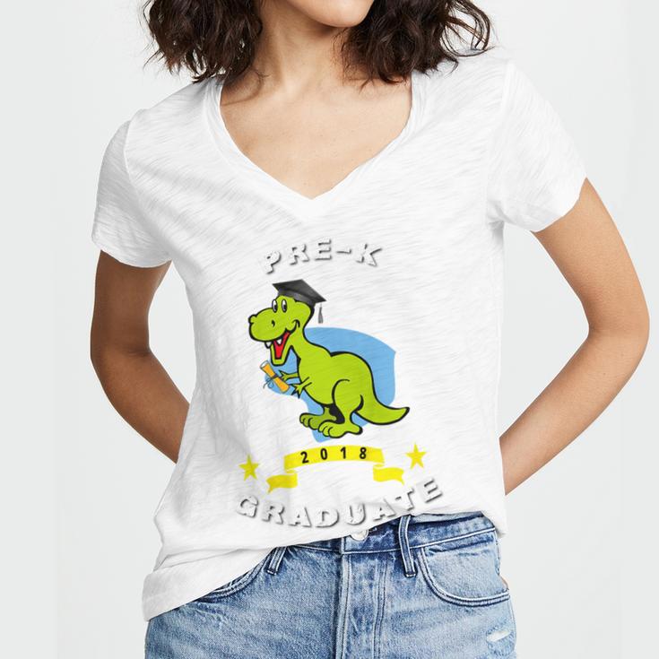 Kids Dinosaur Pre-K Graduation TShirt Kids Preschool Graduation Women's Jersey Short Sleeve Deep V-Neck Tshirt