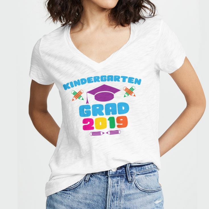 Kids Kindergarten Grad 2019 Graduation T-Shirt Women's Jersey Short Sleeve Deep V-Neck Tshirt