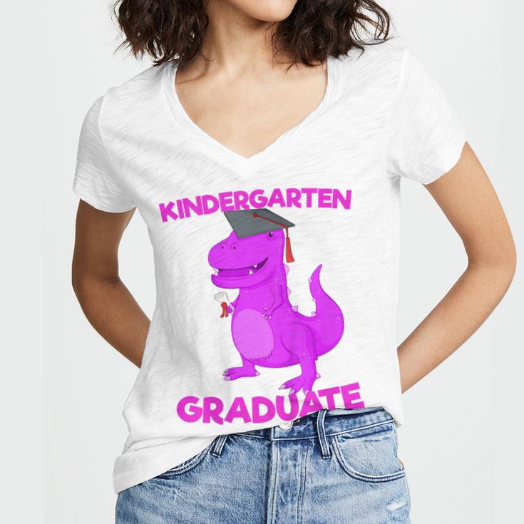 Kids Kindergarten Graduation Idea For Girls Dinosaur Women's Jersey Short Sleeve Deep V-Neck Tshirt