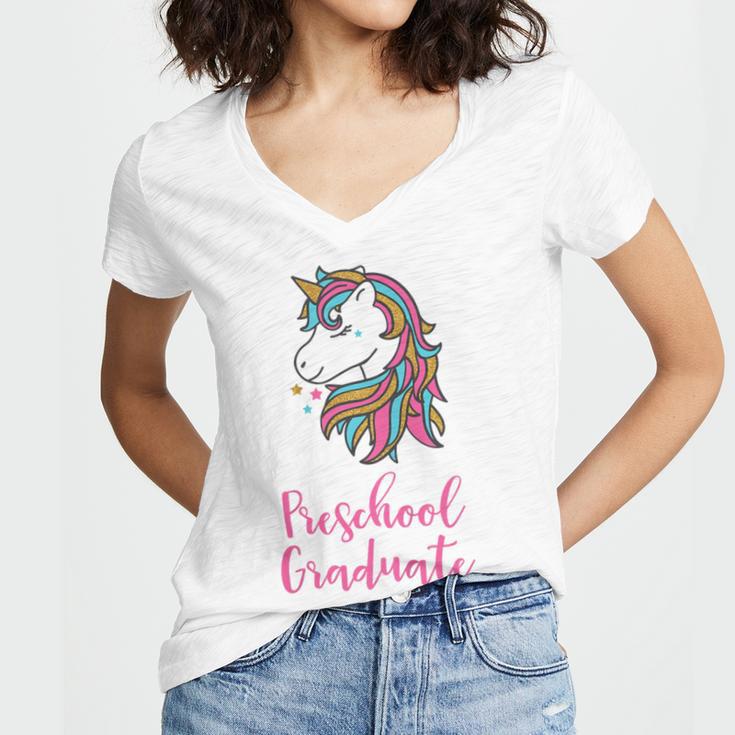 Kids Unicorn Preschool Graduation Women's Jersey Short Sleeve Deep V-Neck Tshirt