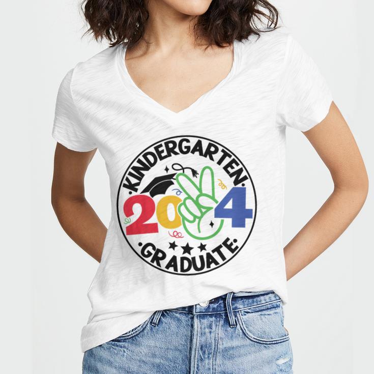 Kindergarten Graduation 2024 Graduate Last Day Of School Women's Jersey Short Sleeve Deep V-Neck Tshirt