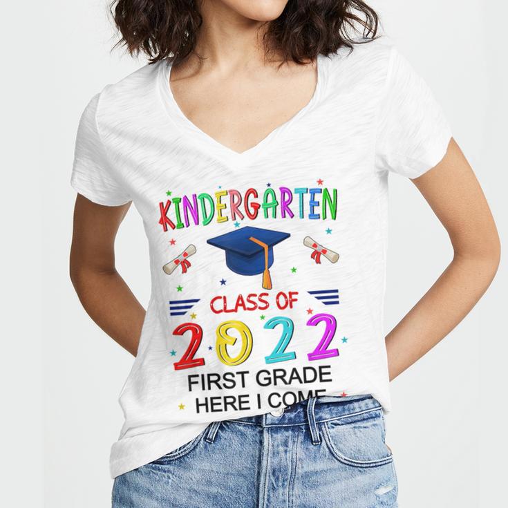 Kindergarten Graduation Class Of 2022 1st Grade Here I Come Women's Jersey Short Sleeve Deep V-Neck Tshirt