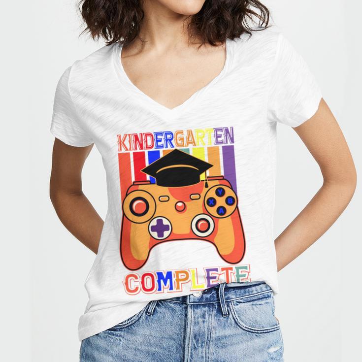 Kindergarten Graduation Level Complete Gamer Graduation Kids Women's Jersey Short Sleeve Deep V-Neck Tshirt