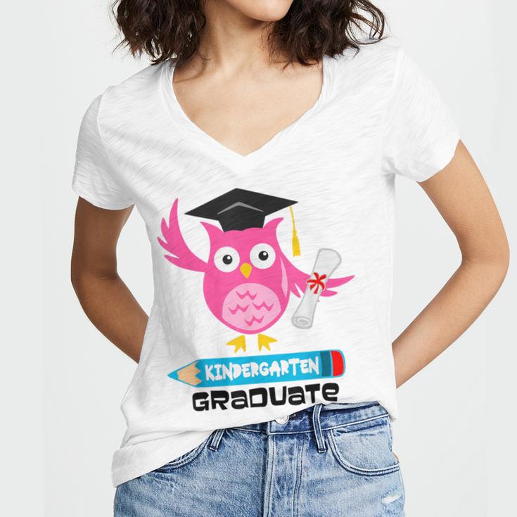 Kindergarten Graduation Tee Shirt Pink Owl T-Shir Women's Jersey Short Sleeve Deep V-Neck Tshirt