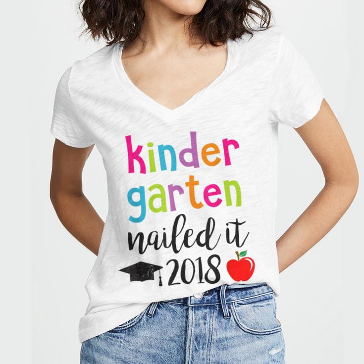 Kindergarten Nailed It 2018 Class Graduation T-Shirt Women's Jersey Short Sleeve Deep V-Neck Tshirt