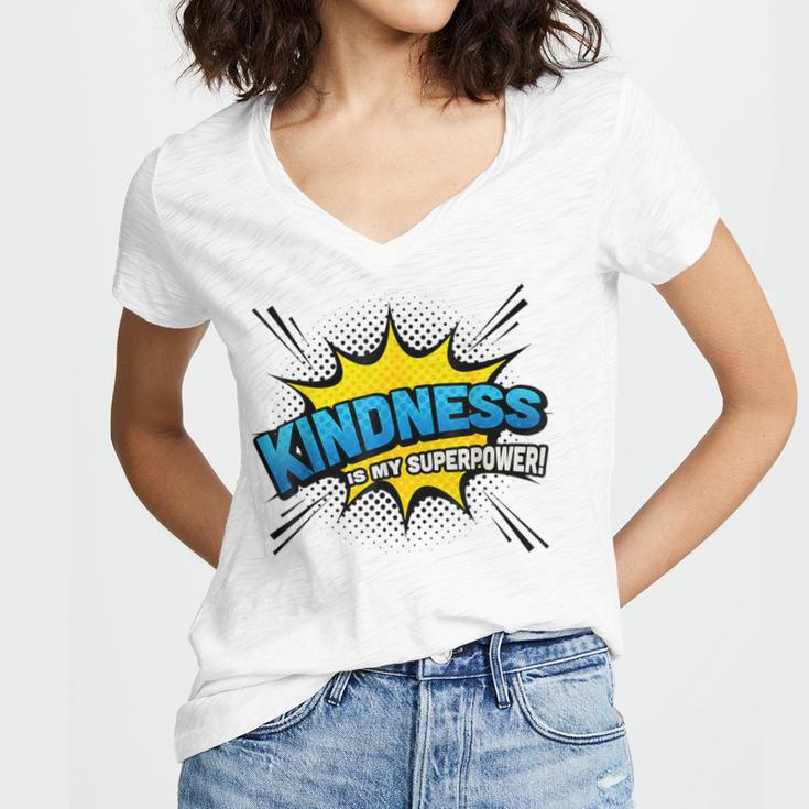 Kindness Is My Superpower Retro Comic Book T-Shirt Women's Jersey Short Sleeve Deep V-Neck Tshirt