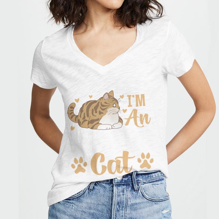 Kitty Pet Lover Introvert Person Cats Show Family Member Women's Jersey Short Sleeve Deep V-Neck Tshirt
