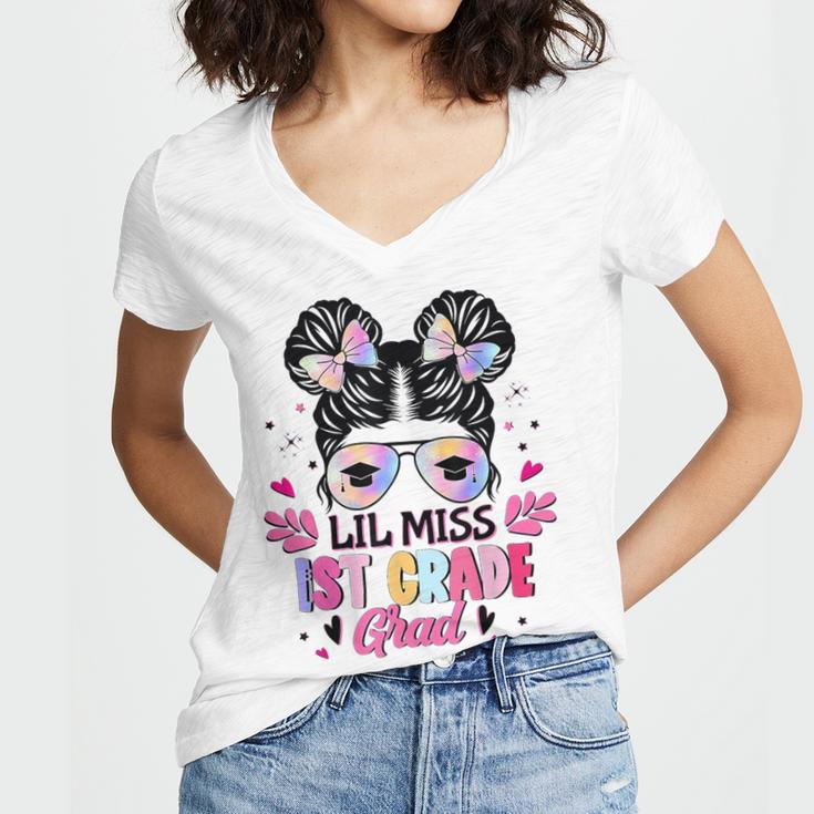 Lil Miss 1st Grade Grad Graduation Last Day Of 1st Grade Women's Jersey Short Sleeve Deep V-Neck Tshirt