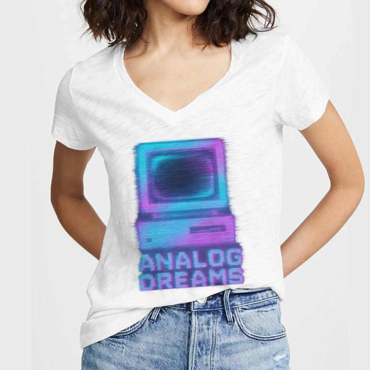 Lofi Reverie Analog Dreams Pixel 90s Desktop VHS Nostalgia Women's Jersey Short Sleeve Deep V-Neck Tshirt