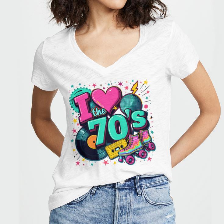 I Love The 70s Retro Cassette Roller Vinyl Disco Nostalgia Women's Jersey Short Sleeve Deep V-Neck Tshirt I Love The 70s Retro Cassette Roller Vinyl Disco Nostalgia Women's Jersey Short Sleeve Deep V-Neck Tshirt