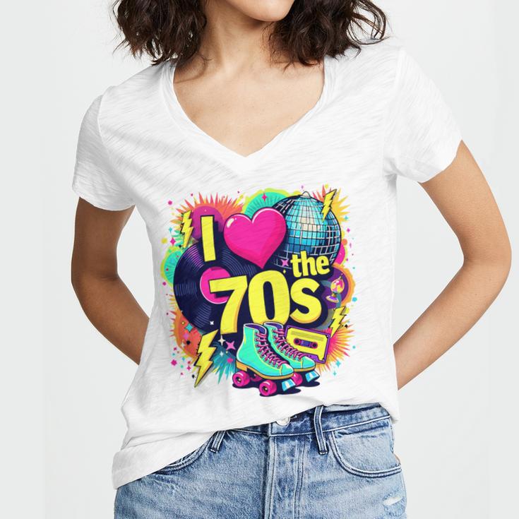 I Love The 70s Retro Cassette Roller Vinyl Nostalgia Vibes Premium Tri-Blend Women's Jersey Short Sleeve Deep V-Neck Tshirt