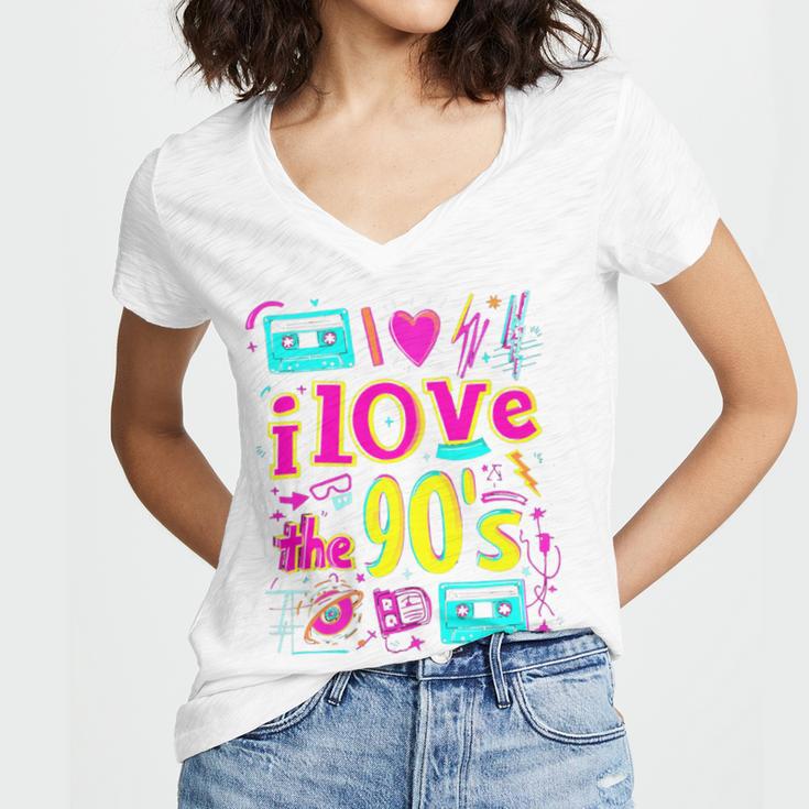 I Love The 90'S 90s Nostalgia Women's Jersey Short Sleeve Deep V-Neck Tshirt