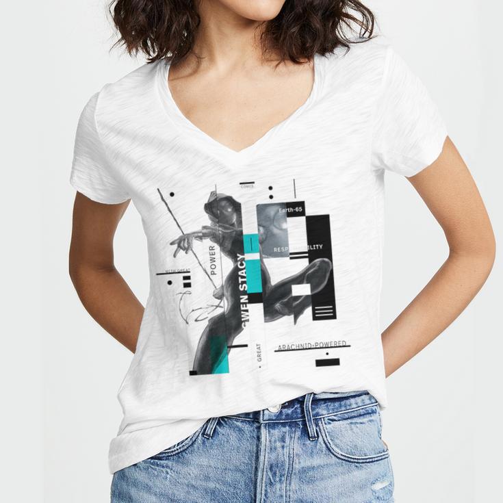 Marvel Spider-Man Gwen Stacy Responsibility Book Covers Women's Jersey Short Sleeve Deep V-Neck Tshirt