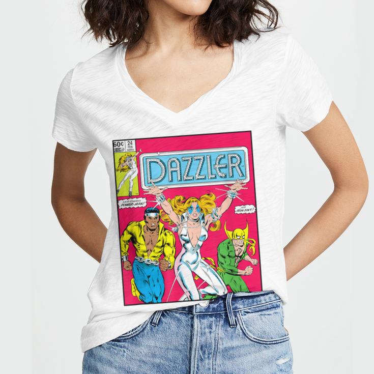 Marvel Universe Classic Dazzler Vintage Comic Book Cover Women's Jersey Short Sleeve Deep V-Neck Tshirt