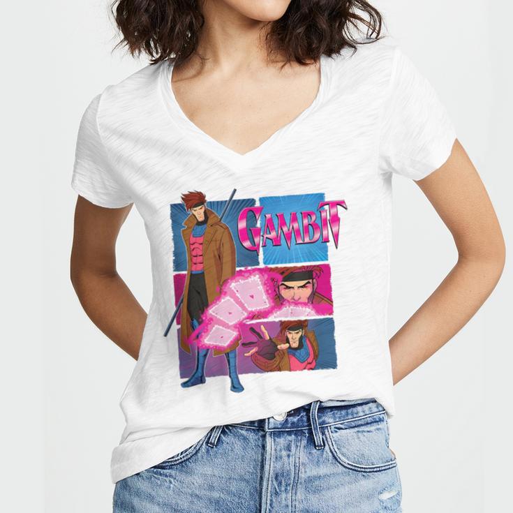 Marvel X-Men '97 Vintage Classic Gambit Comic Book Panels Women's Jersey Short Sleeve Deep V-Neck Tshirt