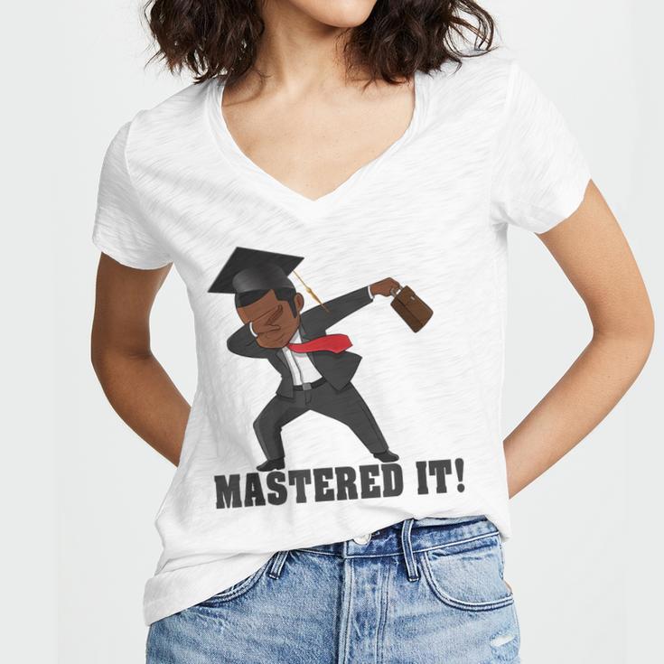 Masters Graduation Mastered It Dabbing Man Tee Women's Jersey Short Sleeve Deep V-Neck Tshirt