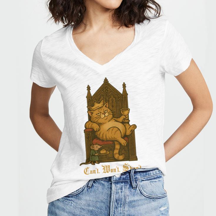 Medieval Cat Sarcastic Queen Lazy King Introvert Kitty Women's Jersey Short Sleeve Deep V-Neck Tshirt Medieval Cat Sarcastic Queen Lazy King Introvert Kitty Women's Jersey Short Sleeve Deep V-Neck Tshirt