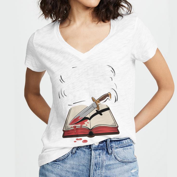 Murder Mystery And a Cup Of Tea Book Humor Women's Jersey Short Sleeve Deep V-Neck Tshirt