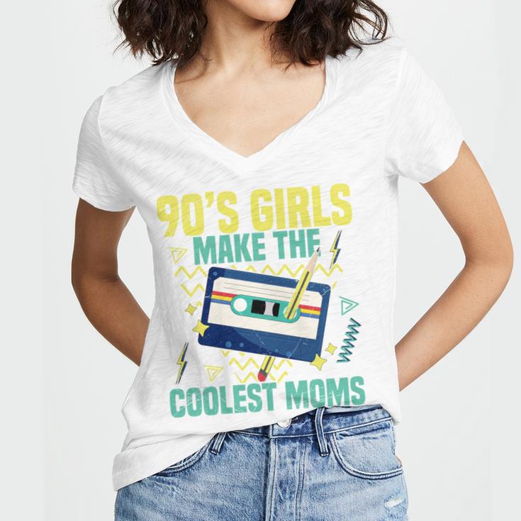 Nineties Girls Make The Coolest Moms Nostalgia 90s Mom Women's Jersey Short Sleeve Deep V-Neck Tshirt