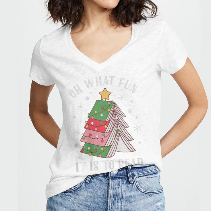 Oh What Fun It Is To Read Book Christmas Tree Premium Tri-Blend Women's Jersey Short Sleeve Deep V-Neck Tshirt