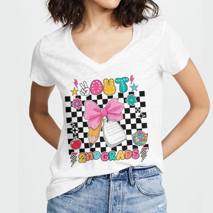 Peace Out 2nd Grade Graduation Last Day School Second Grade Women's Jersey Short Sleeve Deep V-Neck Tshirt