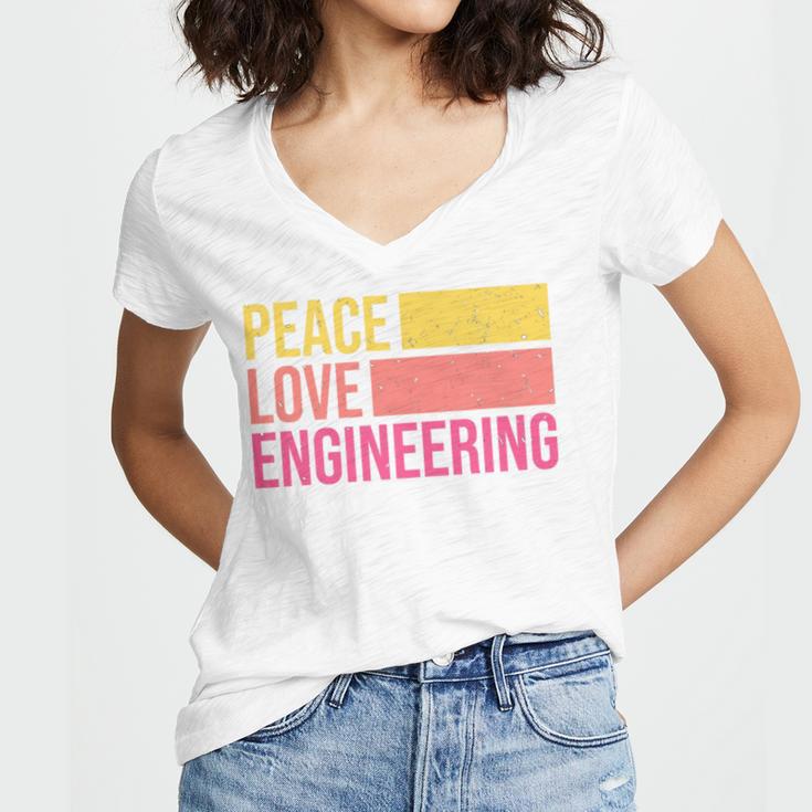 Peace Love Engineering Engineer School Graduation Retro Women's Jersey Short Sleeve Deep V-Neck Tshirt