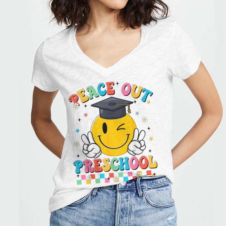Peace Out Preschool Graduation Last Day Teachers Boys Girls Women's Jersey Short Sleeve Deep V-Neck Tshirt
