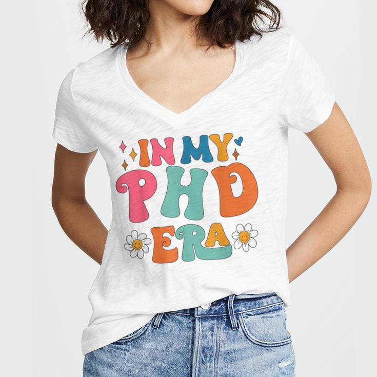 In My Phd Era Groovy Phd Graduation Future Doctor Women's Jersey Short Sleeve Deep V-Neck Tshirt