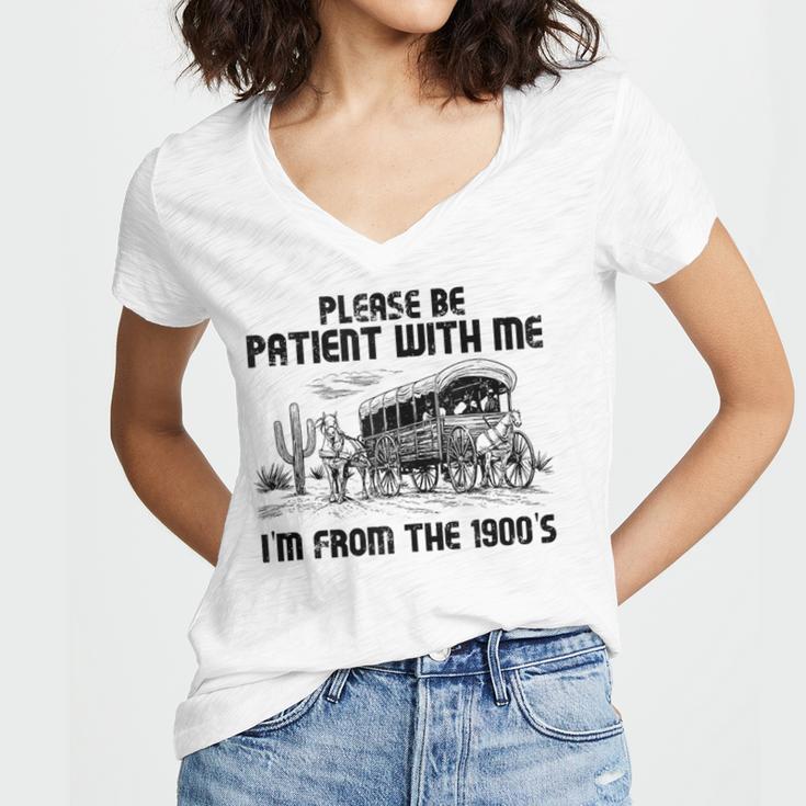 Please Patience I'm From The 1900s Vintage Western Women's Jersey Short Sleeve Deep V-Neck Tshirt Please Patience I'm From The 1900s Vintage Western Women's Jersey Short Sleeve Deep V-Neck Tshirt