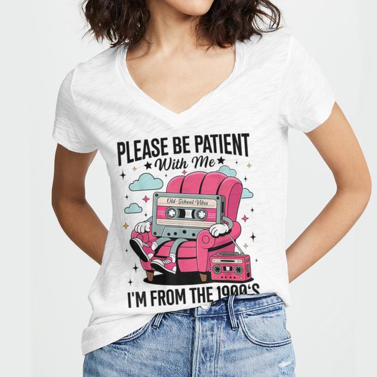 Please Be Patient I'm From The 1900s Retro Cassette Women's Jersey Short Sleeve Deep V-Neck Tshirt
