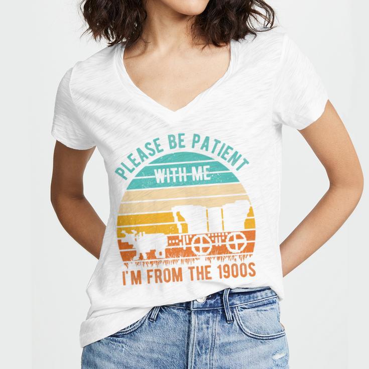 PLEASE BE PATIENT I'M FROM THE 1900s Vintage 1900s 90s Premium Tri-Blend Women's Jersey Short Sleeve Deep V-Neck Tshirt