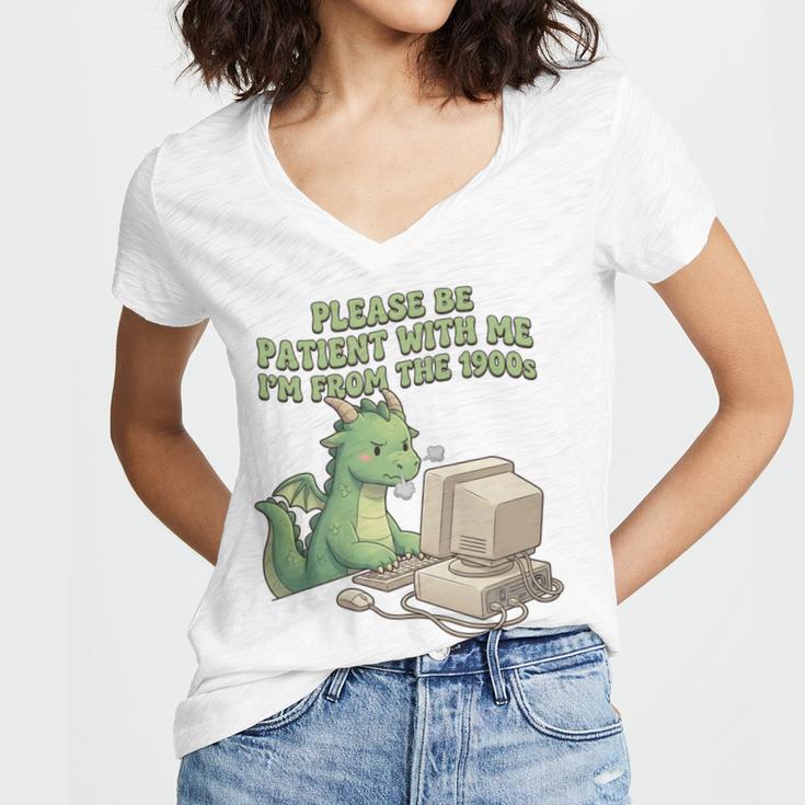 Please Be Patient I'm From The 1900s Vintage Men Women Women's Jersey Short Sleeve Deep V-Neck Tshirt