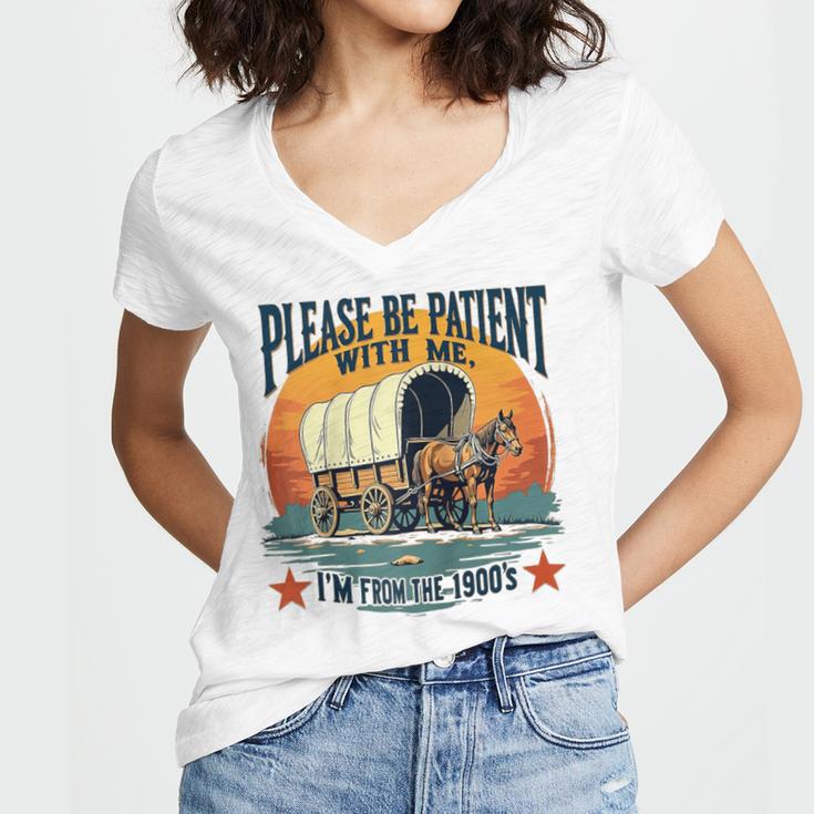 Please Be Patient With Me I'm From The 1900s Women Men Raglan Baseball Tee Women's Jersey Short Sleeve Deep V-Neck Tshirt