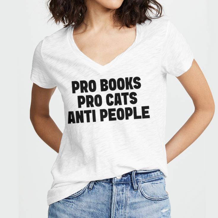 PRO Books PRO Cats Anti People Women's Jersey Short Sleeve Deep V-Neck Tshirt PRO Books PRO Cats Anti People Women's Jersey Short Sleeve Deep V-Neck Tshirt