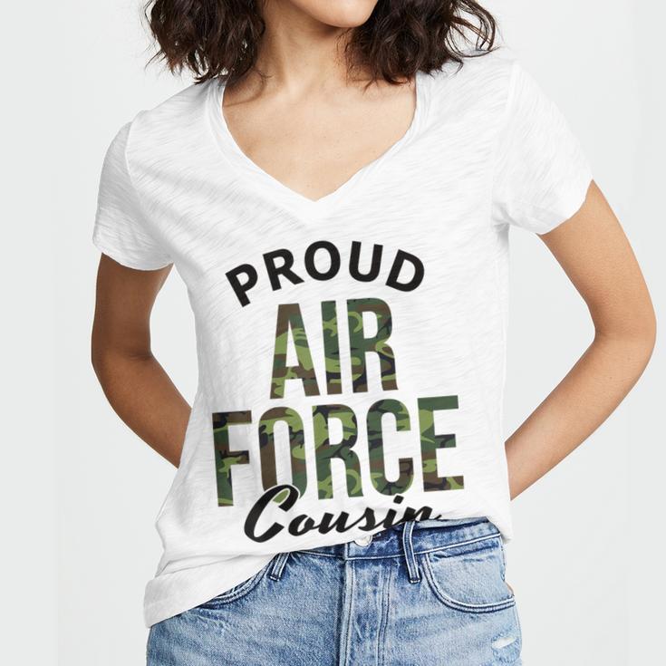 Proud Air Force Cousin Deployment Homecoming Graduation USAF Women's Jersey Short Sleeve Deep V-Neck Tshirt